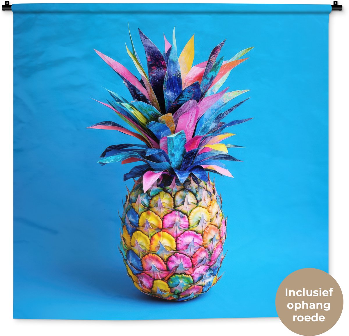 Wandkleed 150x150 cm - Wanddoek Ananas - Blauw - Tropisch - Vrolijk - Wandtapijt - Wandkleden