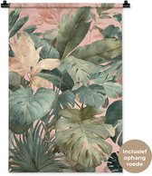 Wandkleed 60x90 cm - Wanddoek Compositie van bladeren - Groen - Roze - Wandtapijt - Wandkleden