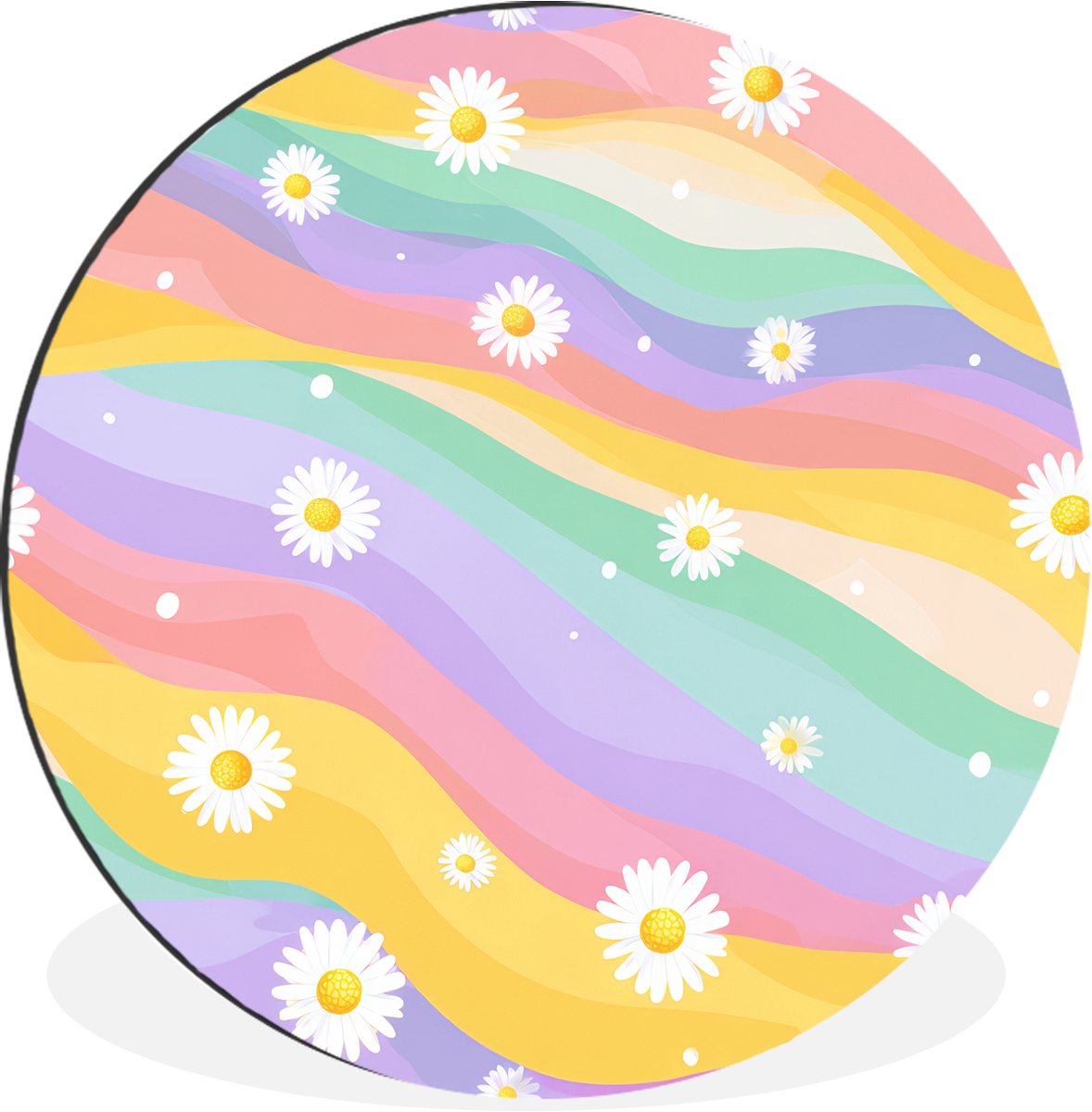 WallCircle Wandcirkel - Muurcirkel - Madeliefjes - Kleurrijk - Pastel - Vrolijk - Aluminium - Dibond - 120x120 cm - Binnen en Buiten