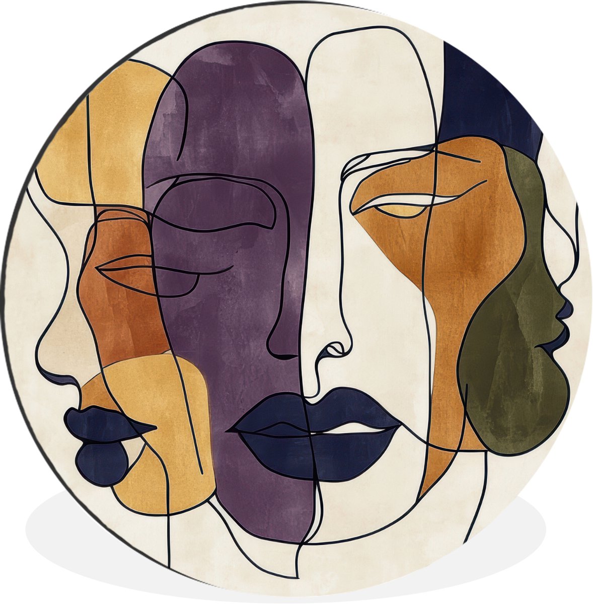WallCircle Wandcirkel - Muurcirkel - Abstract - Overlappende gezichten - Paars - Donkergroen - Aluminium - Dibond - 30x30 cm - Binnen en Buiten Abstract - Gezichten