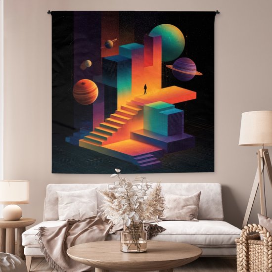 Wandkleed 180x180 cm - Wanddoek Abstract - Trappen - Mens - Planeten - Wandtapijt - Wandkleden