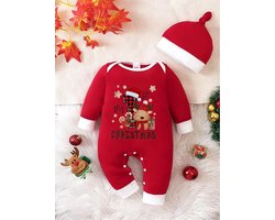 Kerst babykleding - maat: 0-3 maanden - eerste kerstpakje – rood - kerstkleding baby - kerst rendier ontwerp - lange mouwen romper voor jongens & meisjes- kerst – bijpassende muts – feestdagen – comfortabele babykleding – kerstcadeau - kerstkado