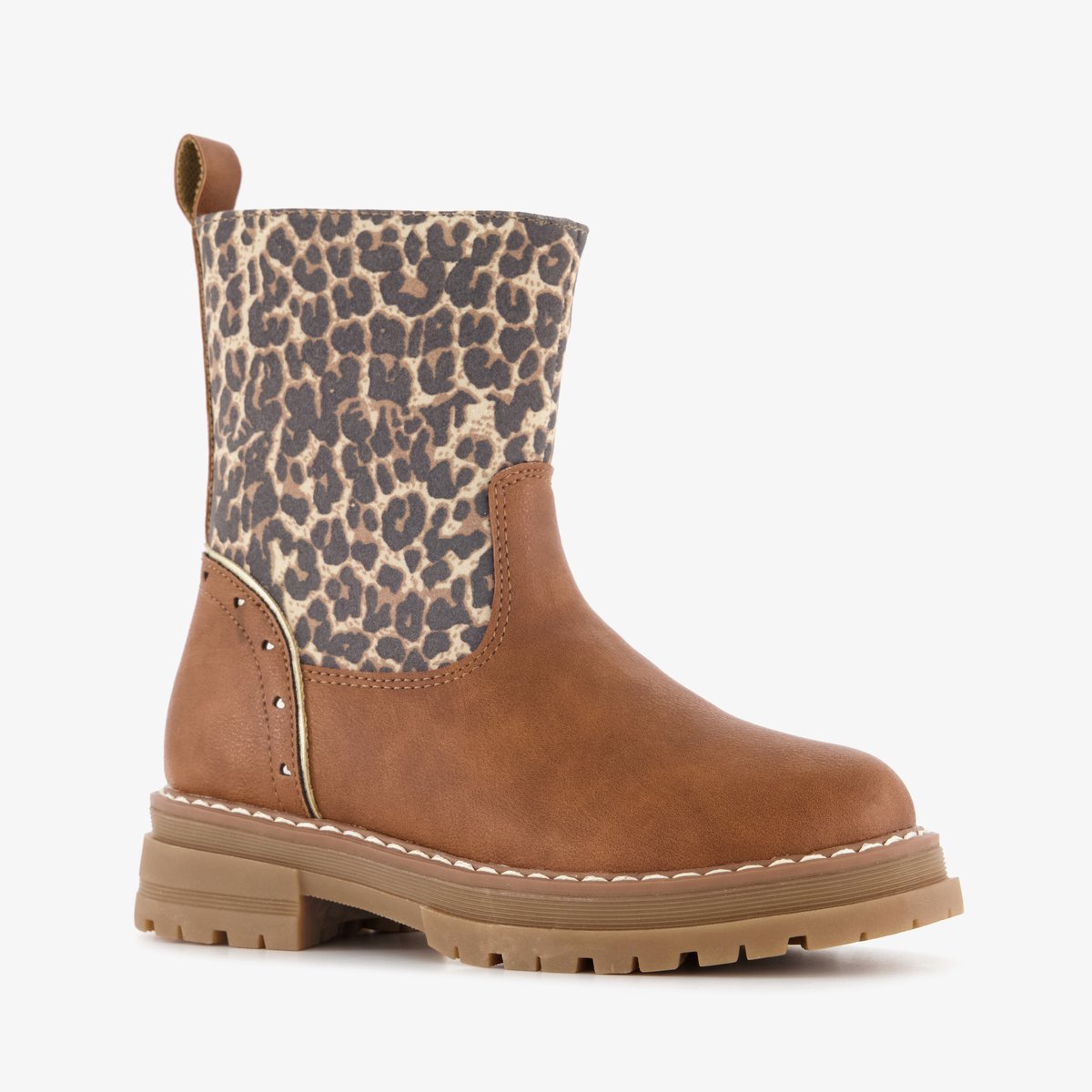 Blue Box meisjes enkellaarsjes met luipaardprint cognac - Maat 30