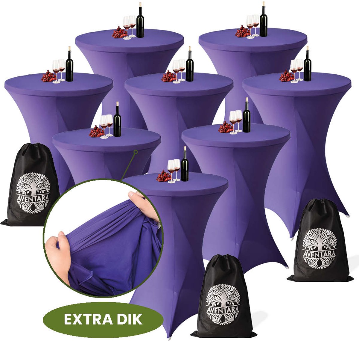 Statafelrok Paars x 8 – ∅80-85 x 110 cm met Opbergtas – Statafelhoes Stretch Stof – Kras- en Vouwvrije Statafel Rok Extra Dik – Paarse Sta Tafelrok 8 Stuks – Statafelhoezen Voor Horeca Evenementen Feest Bruiloft Partijen