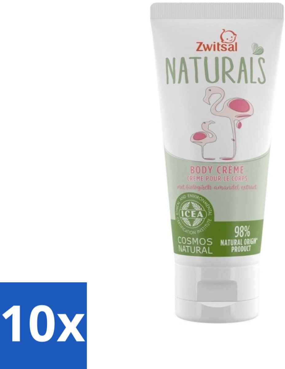 Image of 10 x Zwitsal Naturals - Babyverzorging - Body Crème met Amandel Extract - Natuurlijke Ingrediënten - 100 ml - Amandel Extract - Cacaoboter - Vrij Van Parabenen - PH-huidneutraal - Dermatologisch Getest