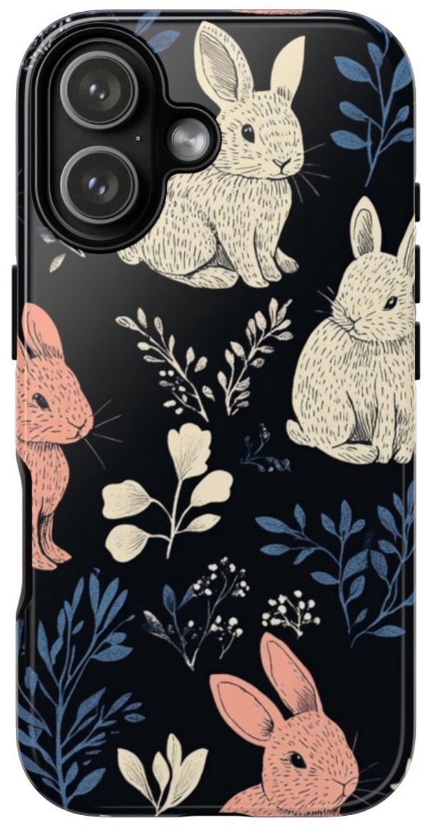 Vrolijke Konijntjes en Bladerenpatroon – Telefoonhoesje Geschikt voor iPhone 17