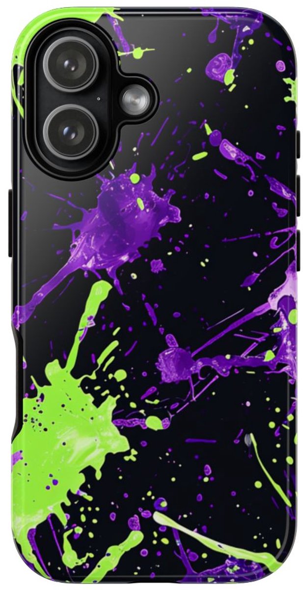 Groene en Paarse Verfspatten Patroon – Telefoonhoesje Geschikt voor iPhone 17