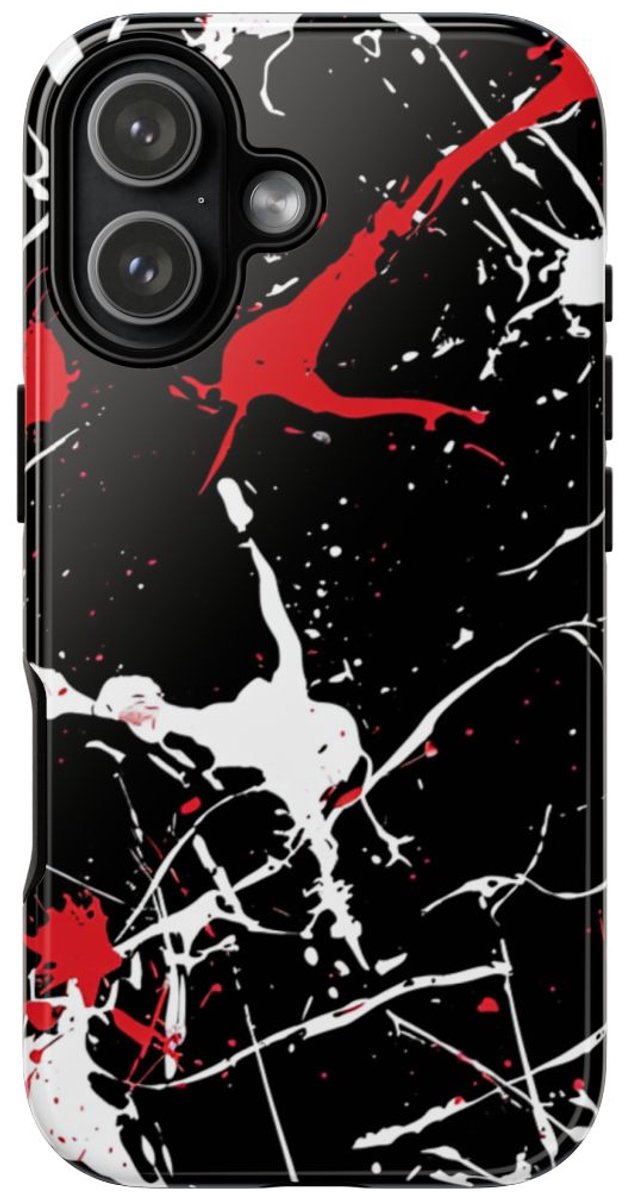 Rode en Witte Verfspatten op Zwart – Telefoonhoesje Geschikt voor iPhone 17