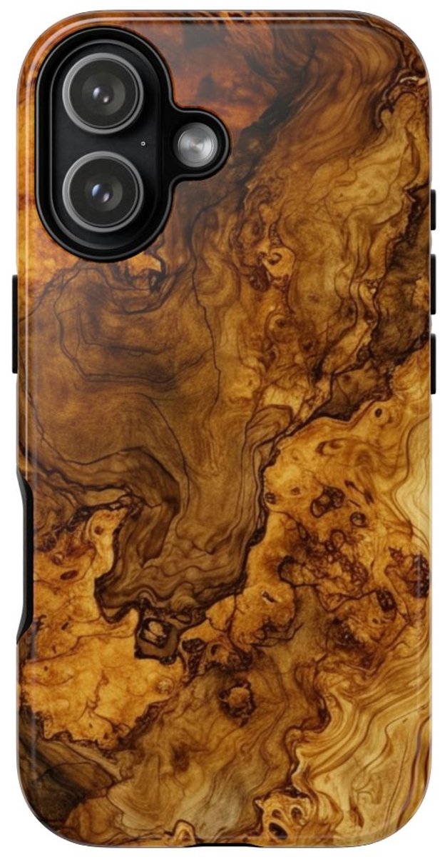 Luxe Burlhoutstructuur met Glanzende Afwerking – Telefoonhoesje Geschikt voor iPhone 17