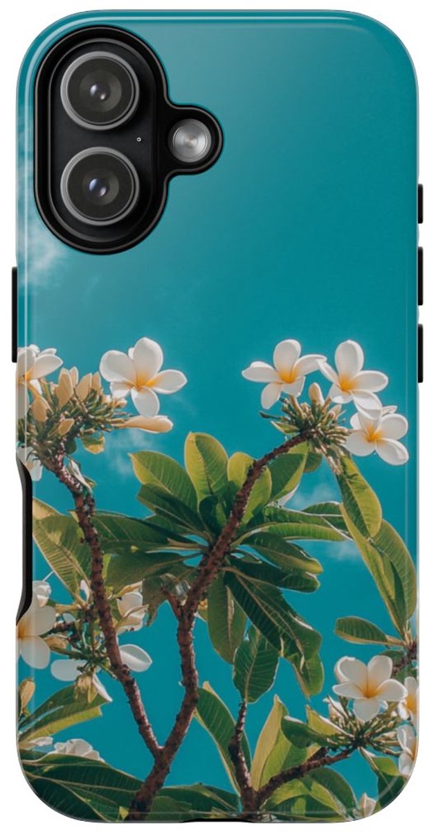 Witte Frangipanibloemen met Groene Bladeren – Telefoonhoesje Geschikt voor iPhone 17