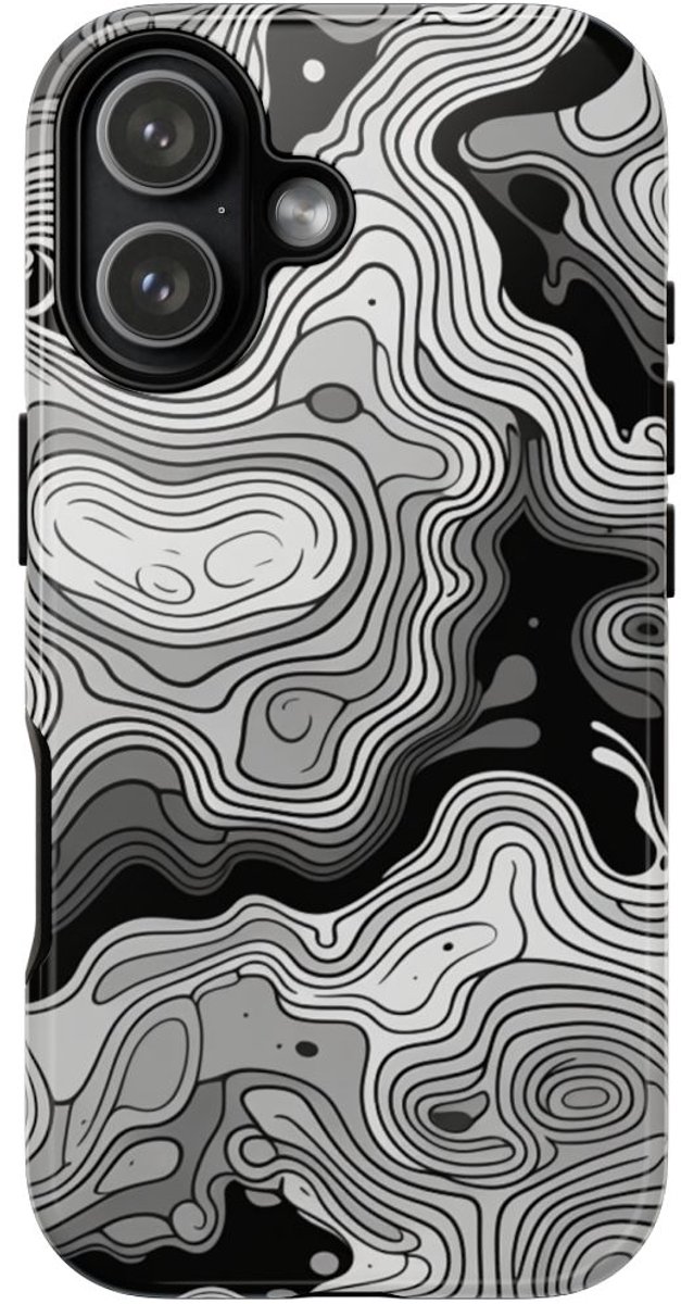 Monochroom Topografisch Patroon – Telefoonhoesje Geschikt voor iPhone 17