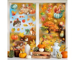 Herfst raamstickers, herfst raamstickers, Thanksgiving decoraties, zelfklevende stickers, 9 vellen dubbelzijdige pompoenbladeren raamstickers voor Thanksgiving, herfst, decoratie, raamstickers, thuisfeest winkeldisplaydecoratie - Cyslmuk®