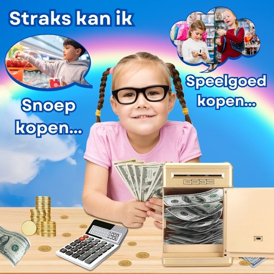 RAMBUX® - Coffre-fort avec code PIN et son - Bleu clair - Tirelire - Pièces et billets - Tirelire automatique - Jouets Éducatif