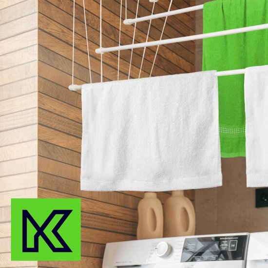 Séchoir à linge KADAX, séchoir à linge mural à 6 colonnes avec barres en acier revêtues de polyéthylène, capacité de charge 12 kg (6 x 140/blanc)