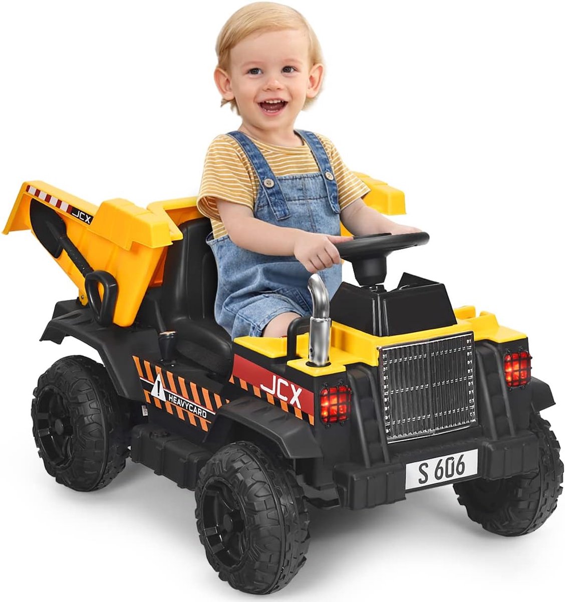 COSTWAY Accu Aangedreven Elektrische Auto voor Kinderen, Kinderauto met Elektrische Emmer, 2.4G Afstandsbediening, Zachte start, 12V Motor, 3-5 km/u, Extra Moersleutel, Muziek & Hoorn, 3-8 Jaar
