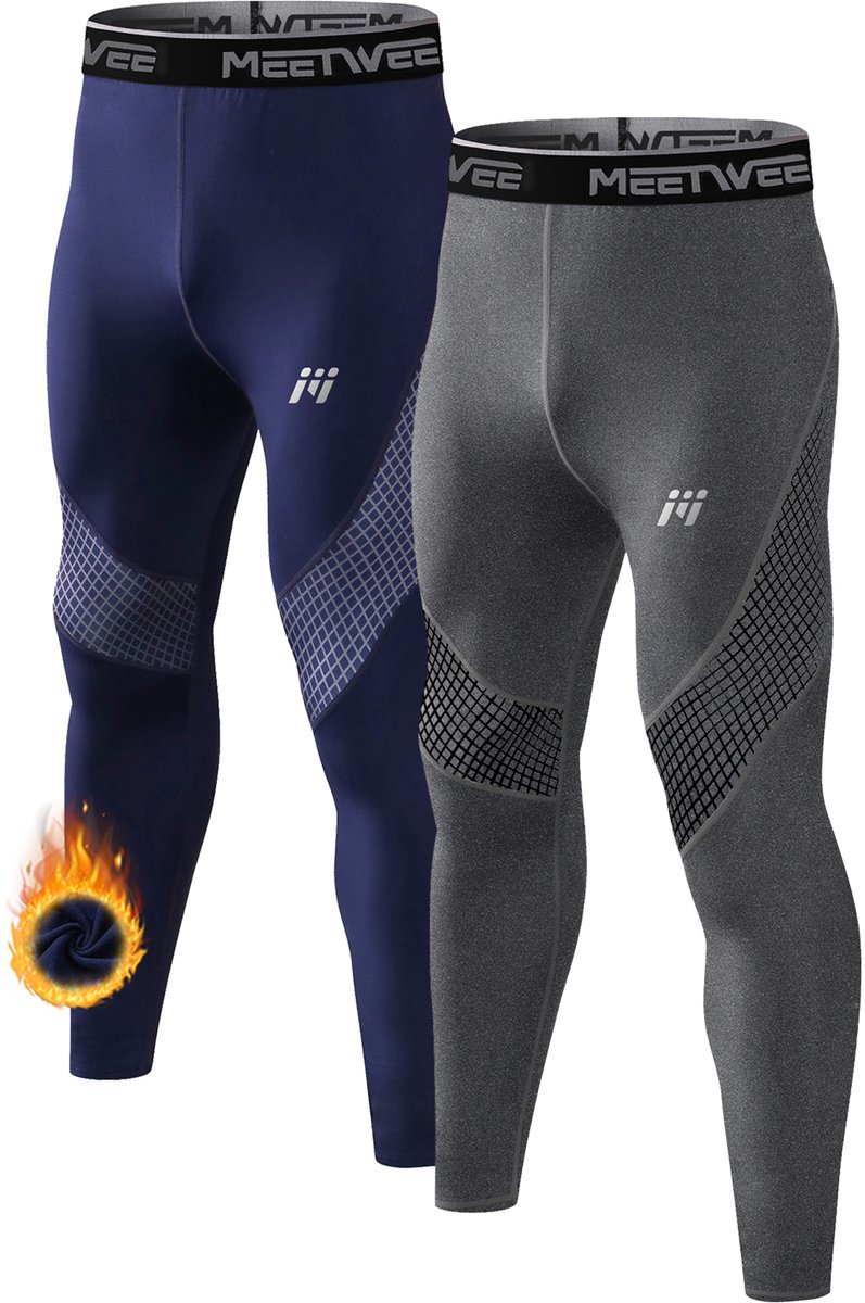 MEETHOO 2 Stuks Thermo Legging Heren- Thermisch Ondergoed - Thermisch Ondergoed - Warme Onderkleding - Heren Thermisch Ondergoed-Grijs/Blauw-XXL