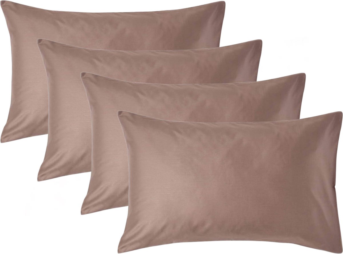 Homescapes Biologisch Kussensloop 50x75 cm – Set van 4 – Bruin – 100% Egyptisch Katoen Satijn – Draaddichtheid 400