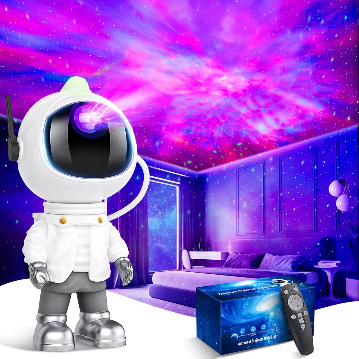 BolFlow® Astronaut Nachtlampje Kinderen - Rustgevend - RGB Kleuren - Met Afstandsbediening - USB-C Oplaadbaar