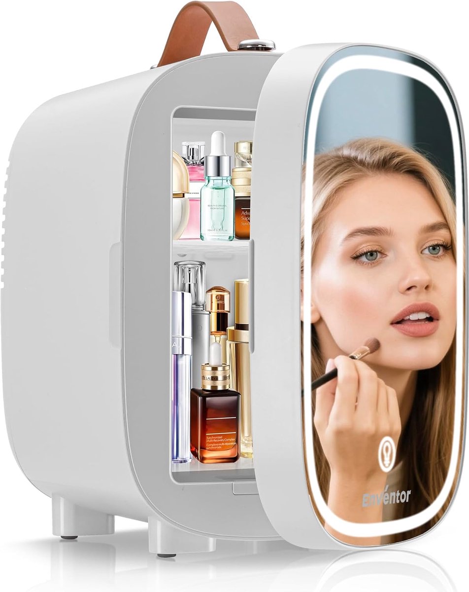 Mini Koelkast 4L met Spiegel – Stille Kleine Koelkast voor Slaapkamer, Kantoor & Auto – Ideaal voor Make-up, Huidverzorging, Drankjes & Snacks – Wit