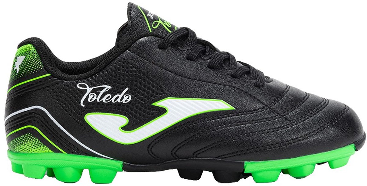 Zwarte Joma Toledo HG voetbalschoenen voor kinderen, met groene accenten en een sportief design, maat EU 24.