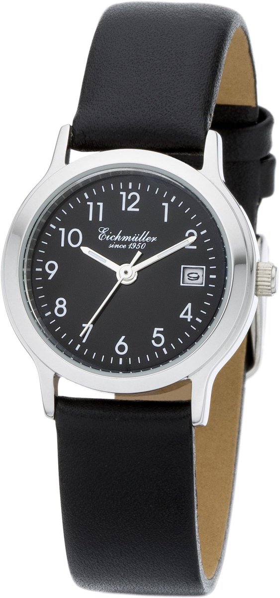 Eichmüller Klassiek Dameshorloge met Datum - Edelstaal - Zwarte Horlogeband - Zwarte Wijzerplaat - Quartz Uurwerk - 26 mm