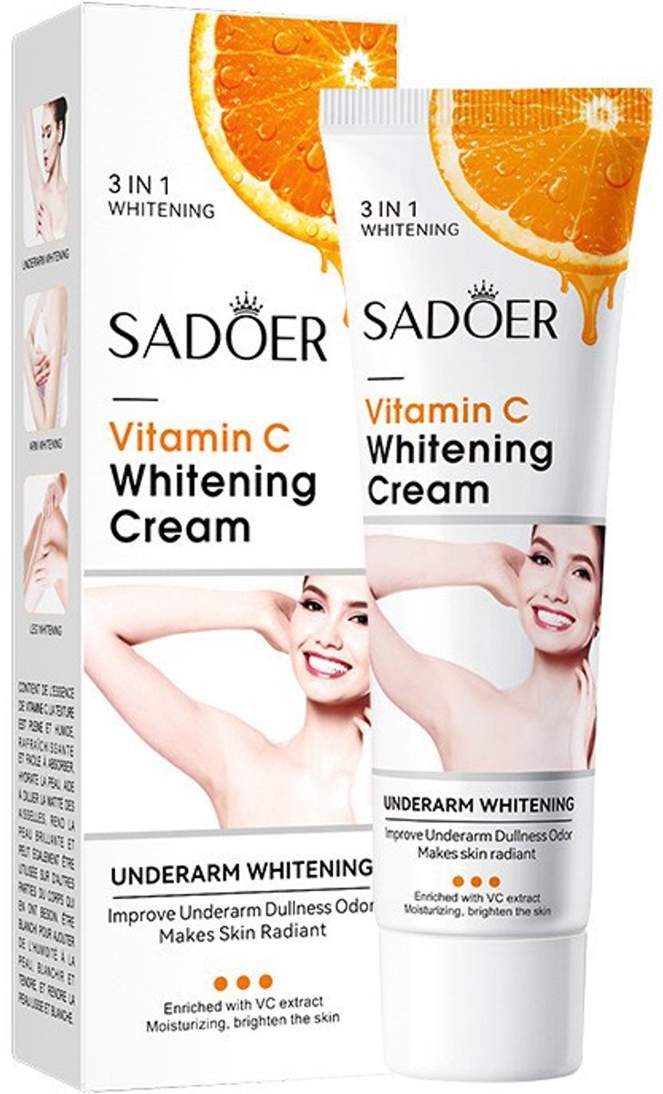 SADOER | Vitamine C & Niacinamide Whitening Cream 3-in-1 | Onderarm Whitening Cream Oksel Whitening Cream Benen Knieën Geslachtsdelen Body Whitening Cream Intieme Body | Huidverlichtende Crème – Onderarm, Knie, Elleboog, Bikini & Gezicht | 50ml