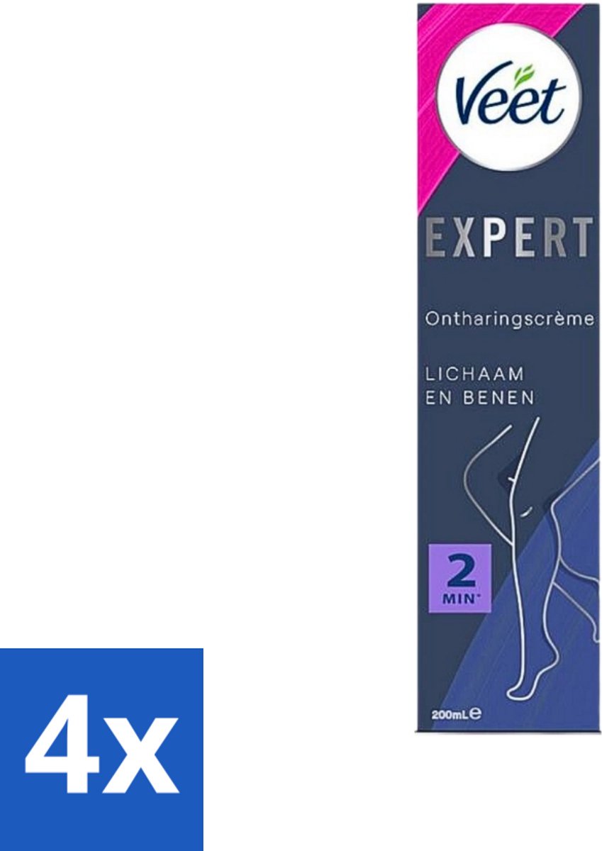 4 x Veet Expert Ontharingscrème Benen 200 ml - Veet Ontharingscrème - Ontharingscrème Benen - Ontharingscrème Lichaam - Sheaboter - Gevoelige Huid