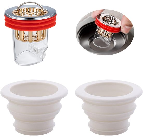 TRANKIELO® - Hoogwaardige Afvoer Pijp Slang Seal – Met 2 Deodorant Afdichting Plug – Anti Geur en Insecten Afvoer – Geschikt voor Badkamers, Keuken, Wasmachines - Rood, Wit
