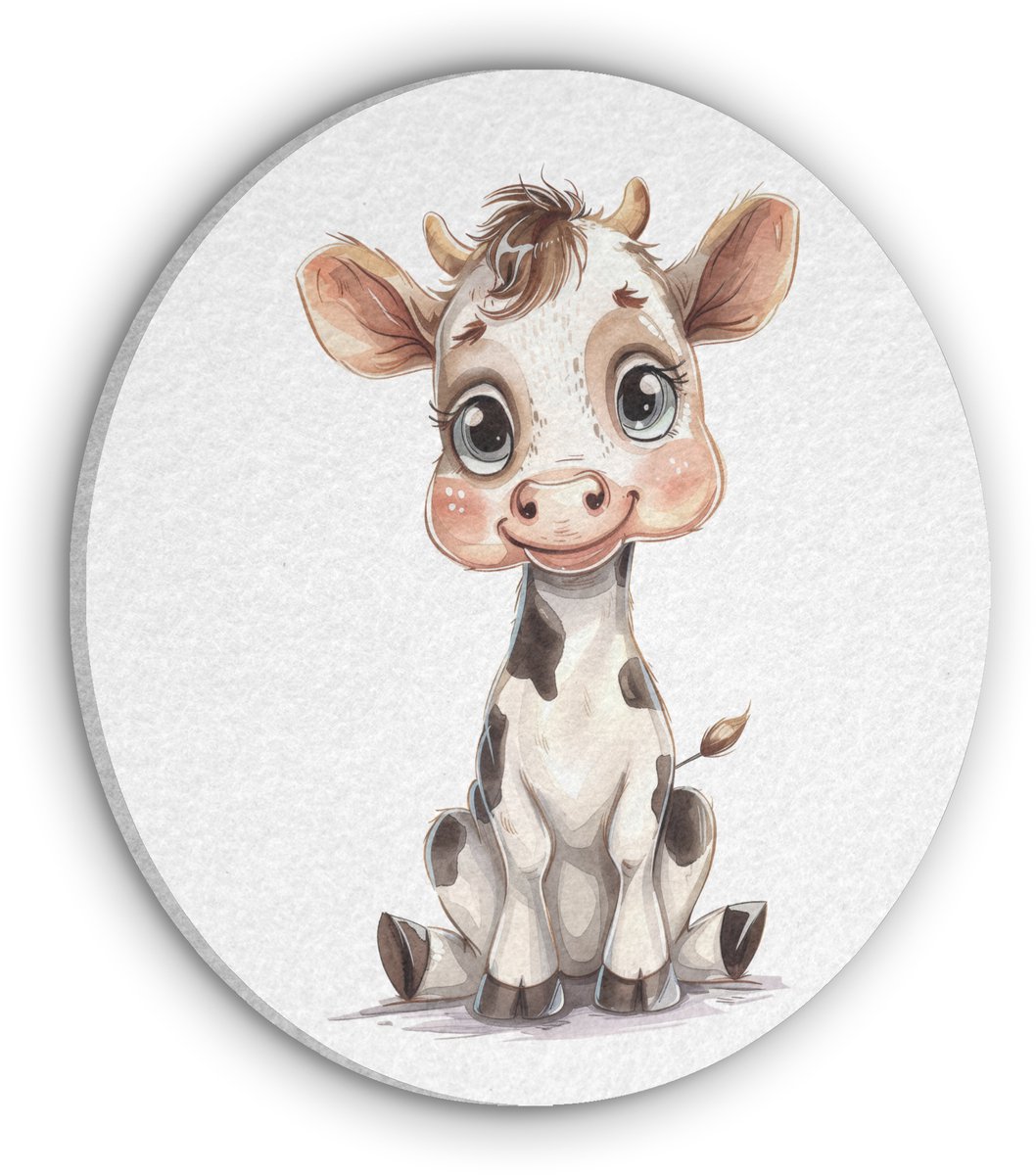Akoestisch wandpaneel rond 30x30 cm - Vilt schilderij Koe - Baby dier - Boerderij dieren - Ronde akoestische panelen - Geluidsdempende wanddecoratie - Geluidsisolatie wandcirkel - Muurdecoratie geluidspanelen