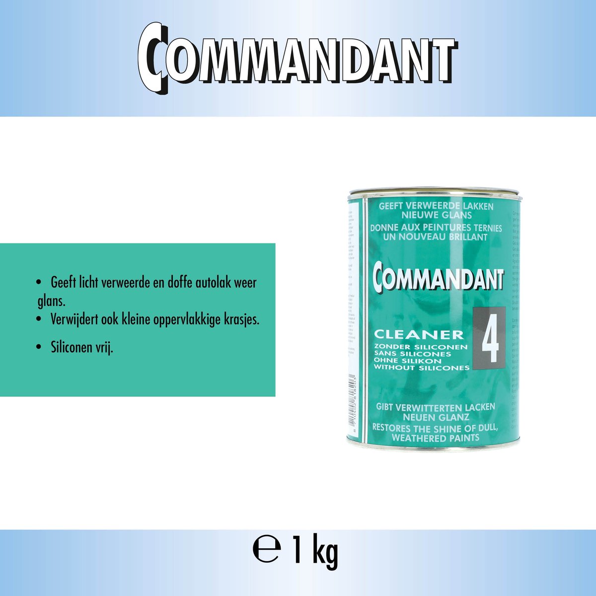 Commandant Cleaner 4 - Autolak reinigen - Geeft nieuwe glans - Polijstende werking - Verwijdert krasjes - Siliconenvrij - Inhoud 1kg – foto 3