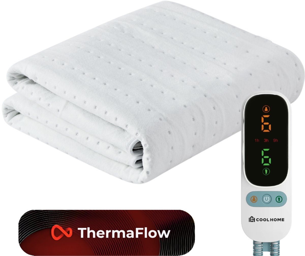 CoolHome UB25 Elektrische Onderdeken- 1 Persoons – 190x90 cm – 6 Warmtestanden - Dual zone– Timer & Oververhittingsbeveiliging - Extra zacht - Wit