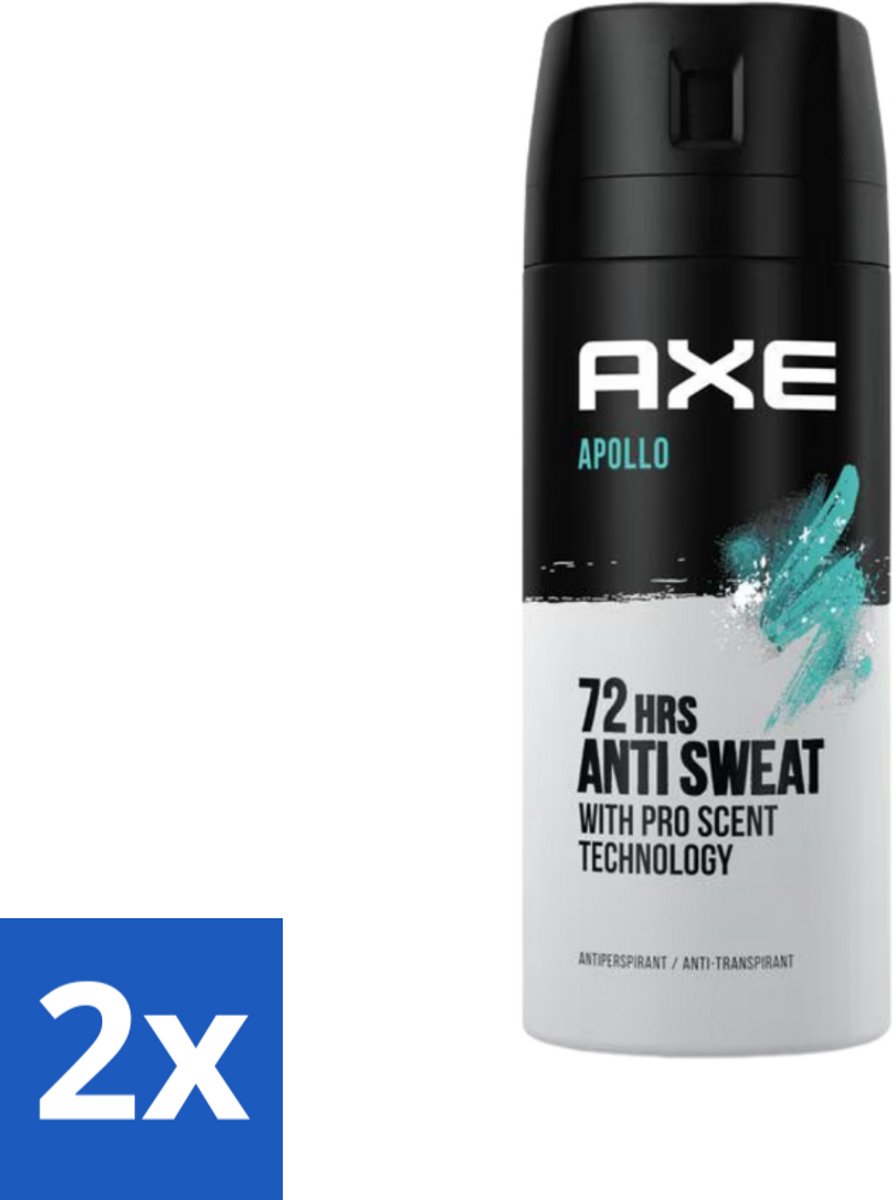 2 x Axe - Deodorant Spray - 72hrs Anti Sweat - Apollo - 150 ml - Anti-transpirant - Deodorant - Axe Apollo - 72 Uur Bescherming - Groen Fruit