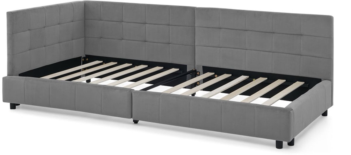 Merax Eenpersoonsbed 90×200 cm – Kinderbed en Jeugd Bed met Hoge Rugleuning – Gestoffeerd Velvet Bed – Donkergrijs – Zonder Matras