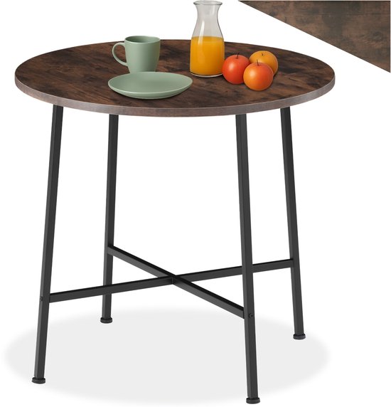 tectake® ronde eettafel – 80 x 76 cm – industrieel design – donkerbruin