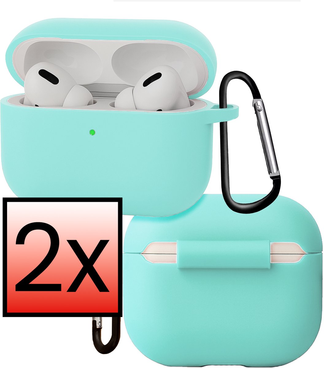 Hoes - Geschikt voor Apple Airpods Pro 3 - Siliconen Hoesje met Clip - Silicone Case Cover - Mintgroen