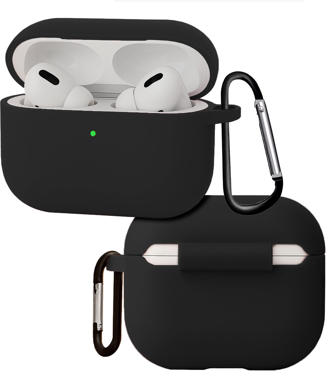 Hoes - Geschikt voor Apple Airpods Pro 3 - Siliconen Hoesje met Clip - Silicone Case Cover - Zwart