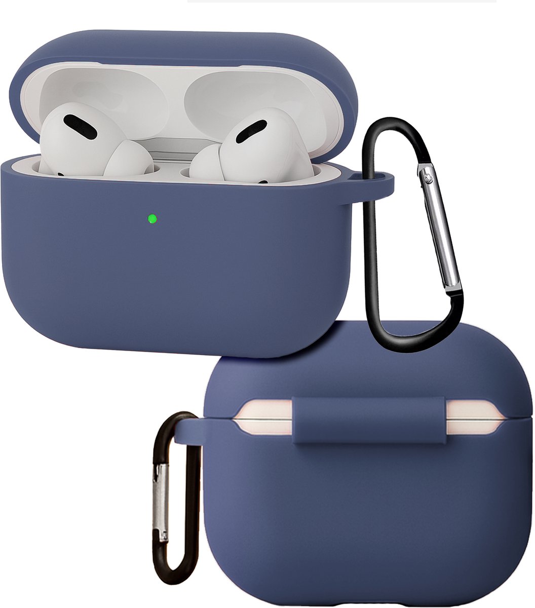 Hoes - Geschikt voor Apple Airpods Pro 3 - Siliconen Hoesje met Clip - Silicone Case Cover - Grijsblauw