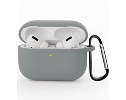 Hoesje Geschikt voor Apple Airpods Pro 3 - Siliconen Hoes met Clip - Silicone Case Cover - Grijs