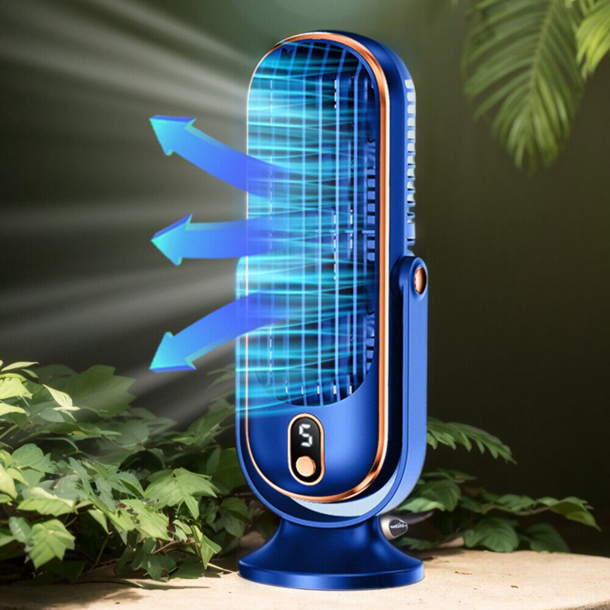 Verticale mini USB-ventilator, USB-oplaadbare draagbare desktop-luchtkoeler, 5 snelheden
