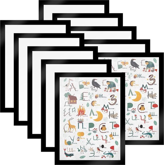 TRANKIELO® - Set de 10 cadres magnétiques A4 – Autocollants – Pour documents, photos et Posters – PVC résistant