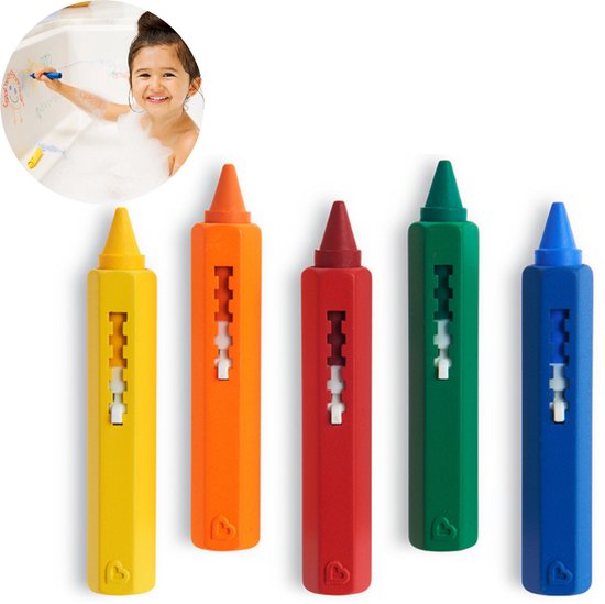 Munchkin Badkrijtjes - Kleuren in Bad! - Badspeelgoed - Badkrijt - Set van 5 kleurrijke badkrijtjes - Makkelijk te Wassen - Vanaf 12 Maanden - voor tegels en de badkuip
