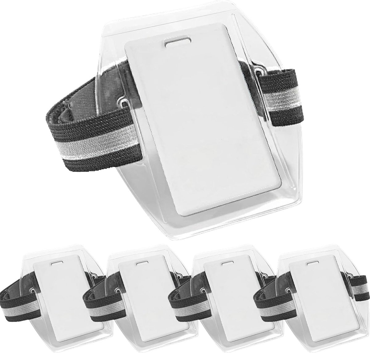 5 stuks Zwart ID-badgehouder voor op de arm waterdichte, badgehouder voor op de arm, armband, ID-kaart, polsbandje, hoge zichtbaarheid, PVC-identiteitsclip met reflecterende streep, verstelbare band voor skipas - Cyslmuk®
