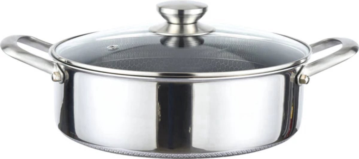 Cheffinger Lage Braadpan met Deksel - 32cm - RVS - Honingraat - Inductie