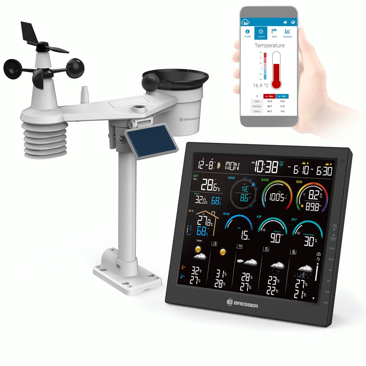 Bresser Weerstation - 4Cast 10" - Wifi - 8-in-1 Sensor - Met App