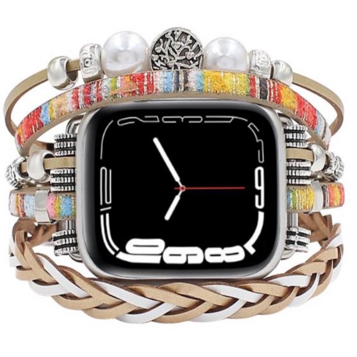Apple Watch bohemian horloge bandje 38-40-41 mm Boho kralen leren vlechtwerk stalensluiting