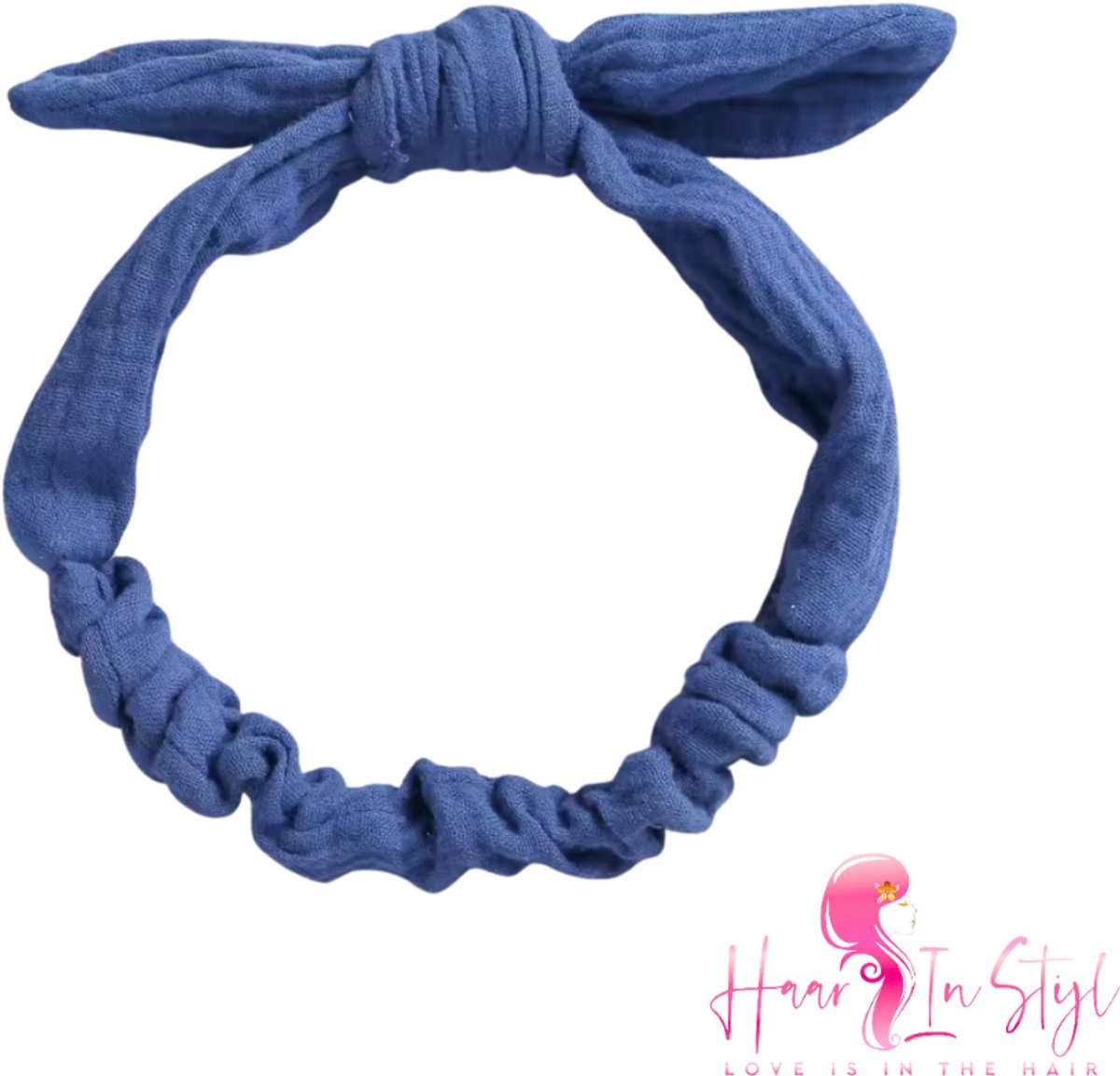 Haarband Hafsa Blauw - Smalle en zachte baby haarband van hydrofiele stof met een strikje | haaraccessoires voor meisjes kinderen babies