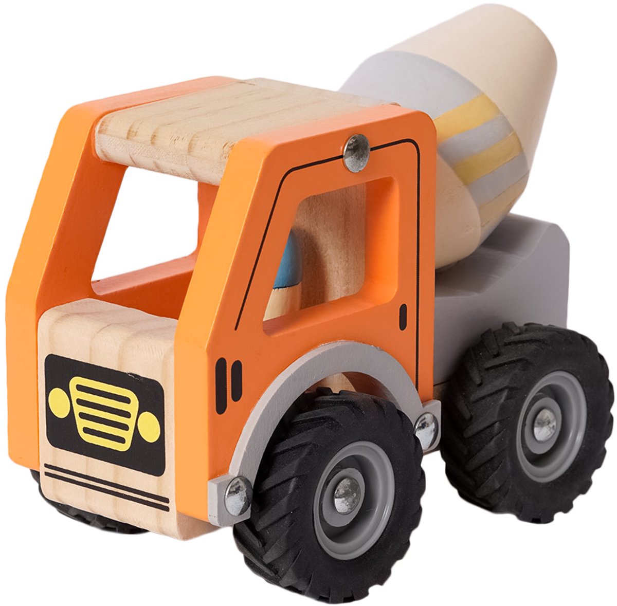 Speelgoedtopdeals - Houten Betonmixer Oranje - Speelgoedauto voor kinderen - Rubberen wielen