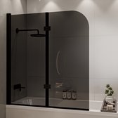 Lomazoo Badwand Caracas -120x140cm - Zwart - Nano Coating Anti-kalk - 2delig - Draaibaar - Rookglas