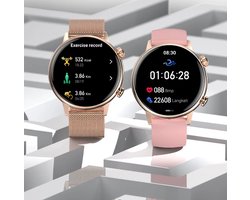 Smartwatch voor Dames 1.19inch AMOLED - Hartslagmeter - Stappenteller - Slaapmonitor - Multisport - Compatibel met Android en iOS - Waterproof - ZWART - Staal Band