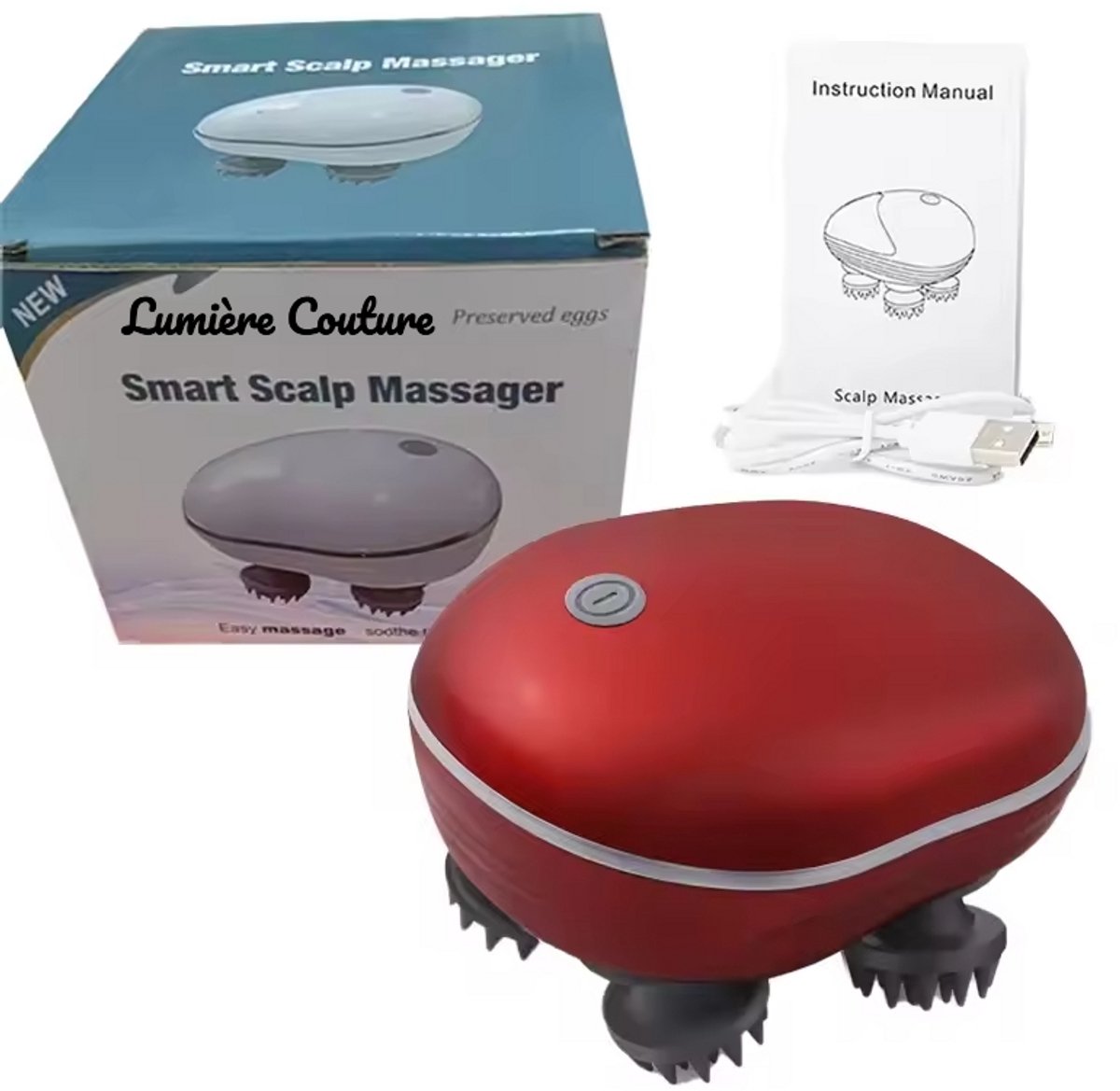 Elektrisch Hoofdmassage borstel spin elektrisch - Kriebel Apparaat met infrarood - Massageapparaat Mens / Dieren / Honden / Katten - Hoofd Massage - Scalp Massager - USB Oplaadbaar - Rood